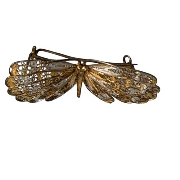Antique 800 Gold & Silver Overlay Filigree Butterfly Pin Brooch Elegant Jewelry - Picture 4 of 6